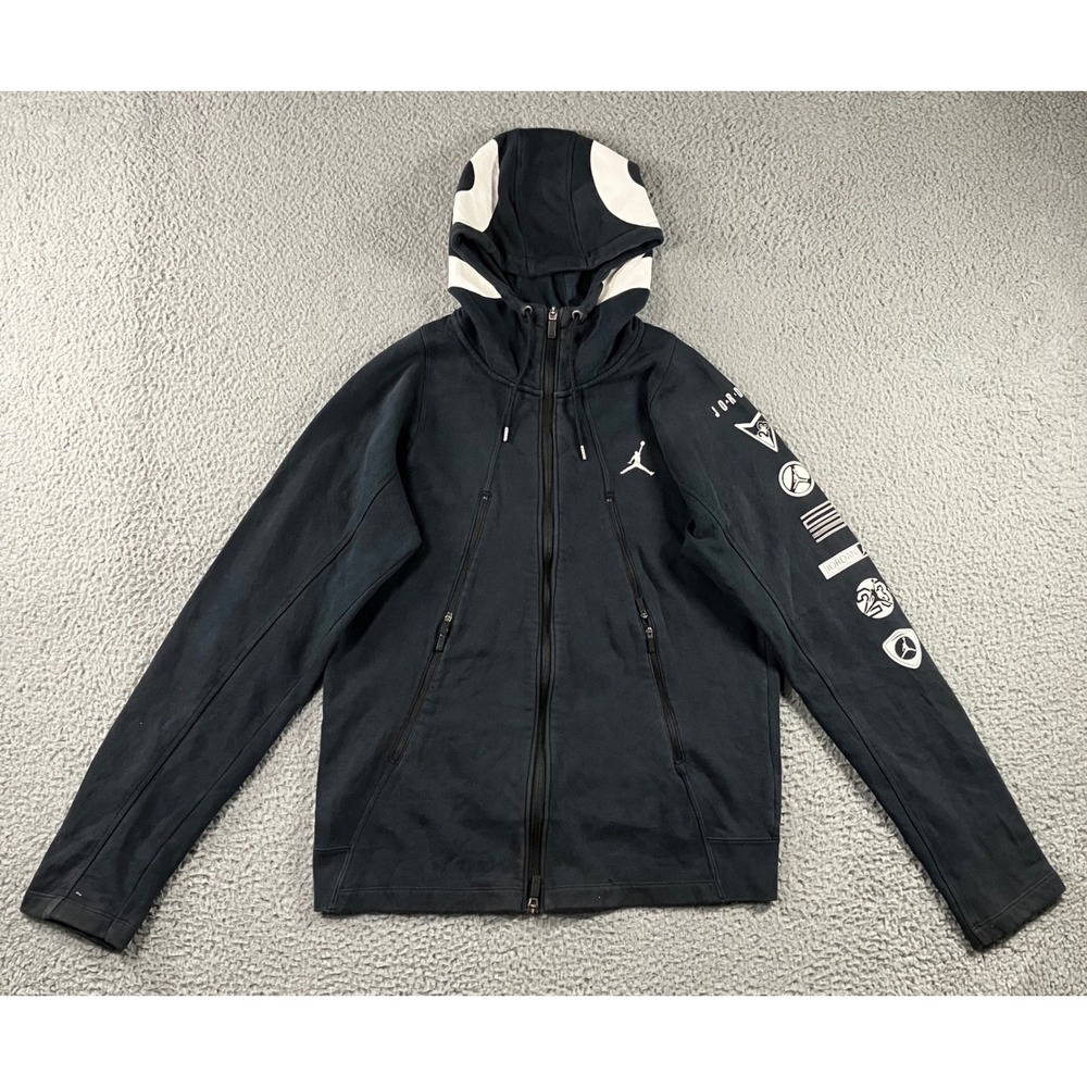 Jordan Full Zip Hoodie Men M Black Graphic Sleeve Jumpman 23 Hood Hypebeast